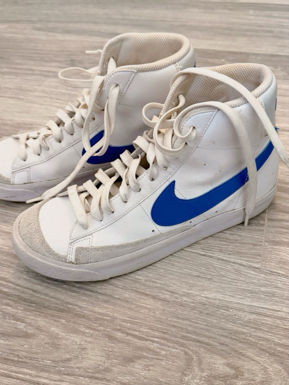 Nike High-Top Sneakers White with Blue Swoosh